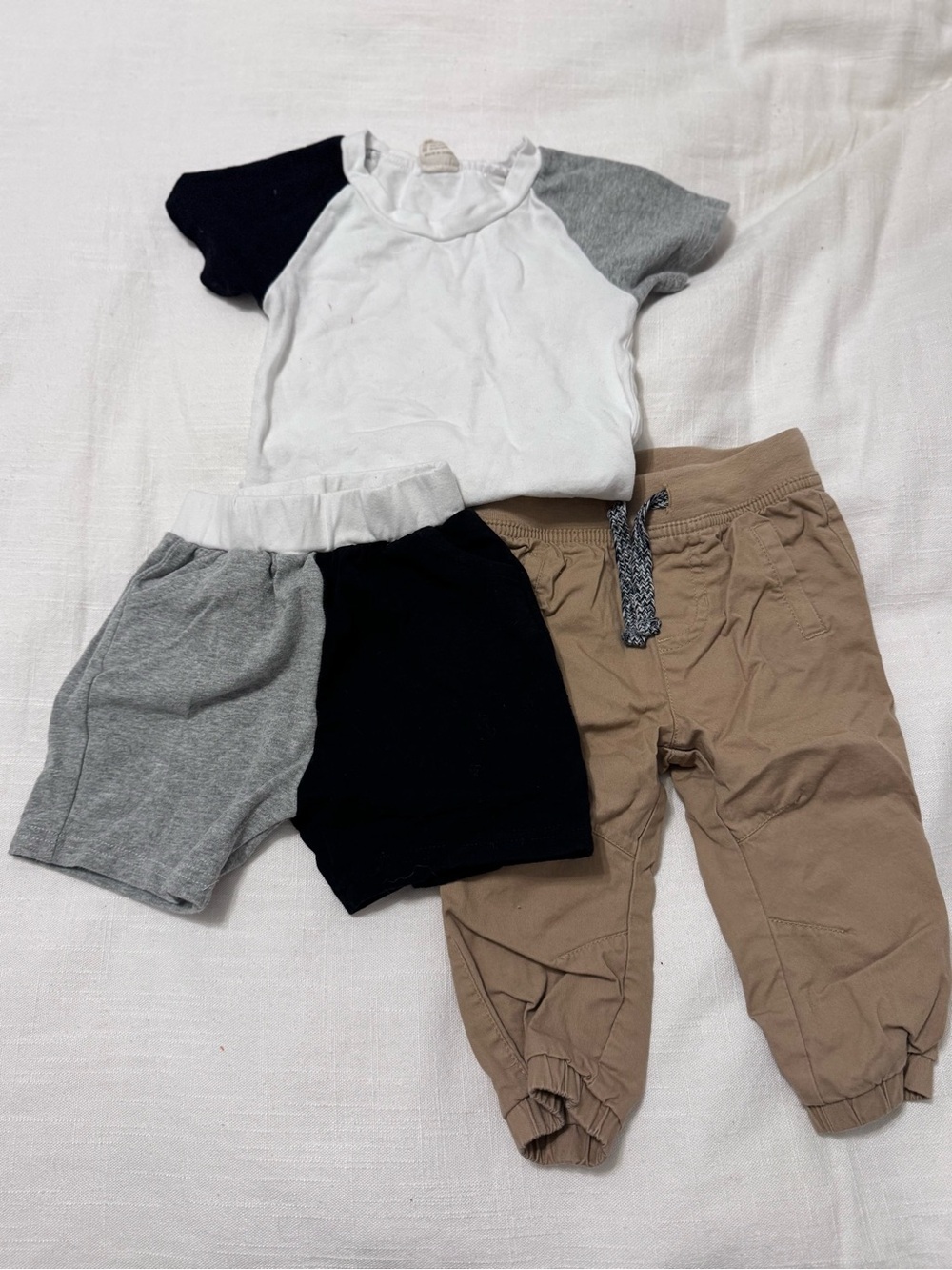 Kids Neutral Colorblock Shorts and Khaki Jogger Set